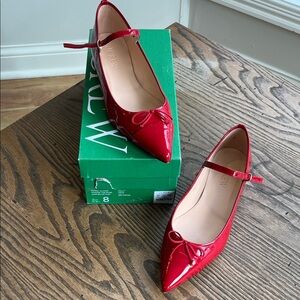 NEW! J Crew pointed toe Red Patent Leather Mary Jane flats size 8